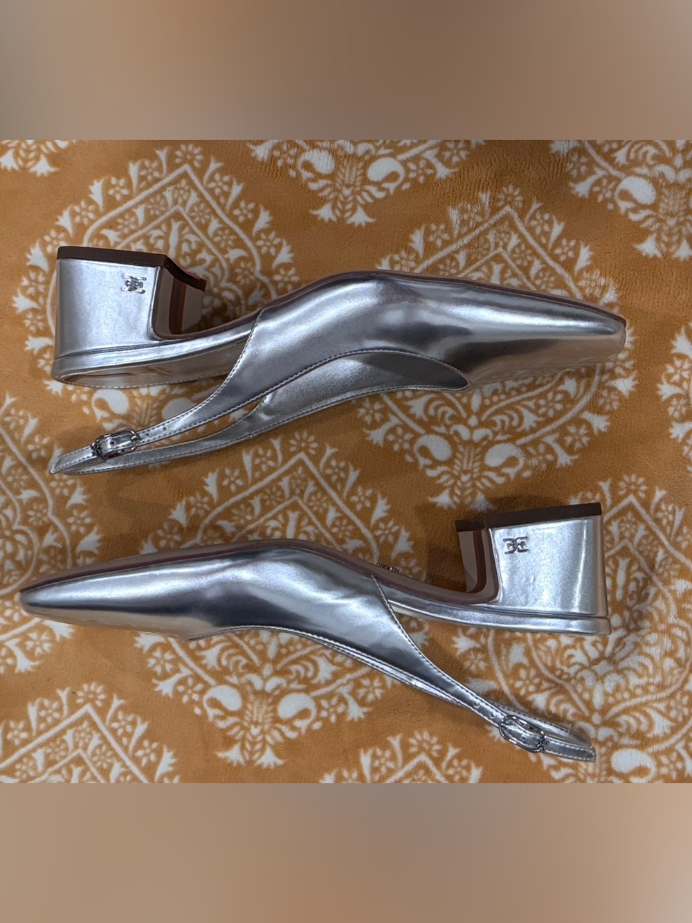 Sam Edelman Silver Slingback Block Heel Pumps - Women - Picture 8 of 10